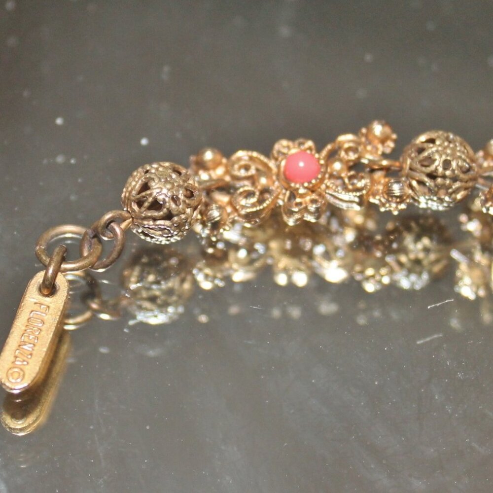 Vintage Florenza  Gold Bracelet w  Semi-Precious Cabachons